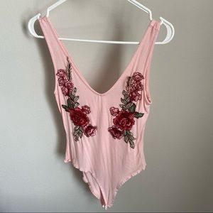 Charlotte Russe Size S Pink Embroidered Bodysuit